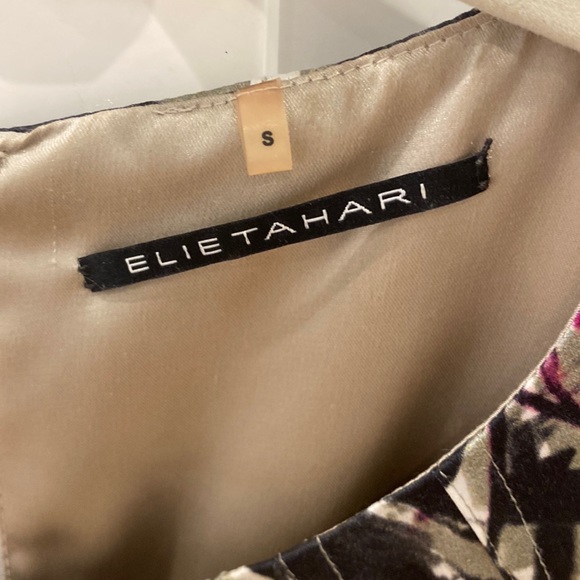 Elie Tahari Silk Shell Top S Abstract Print Floral Blouse Sleeveless Lined Taupe - Picture 5 of 9